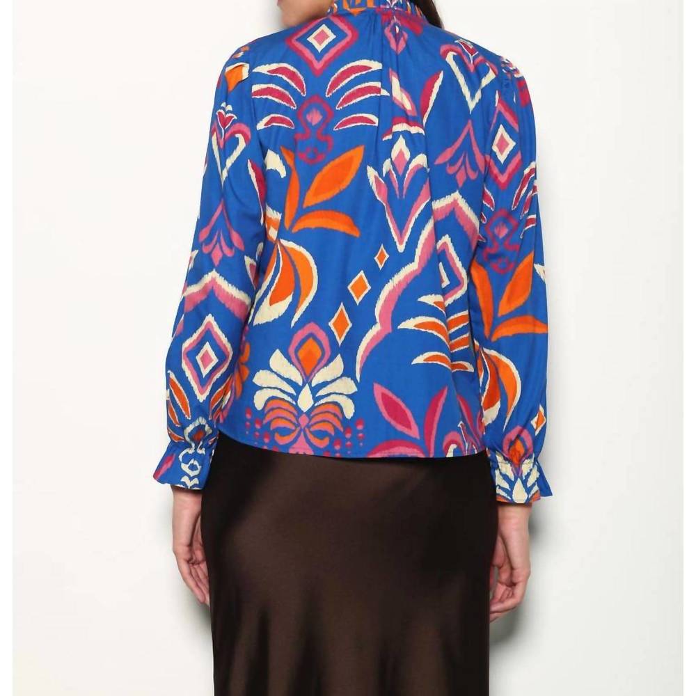 Maude Vivante Ashley Top in Cobalt Ikat Printed Long-Sleeve Blouse - Picture 6 of 6